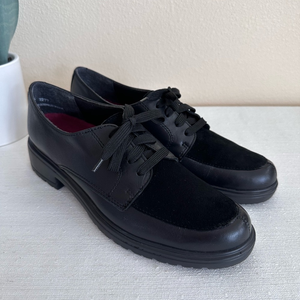 New Munro Veranda Black Suede Leather Lace Up Loafers Women’s 9SS(super slim)